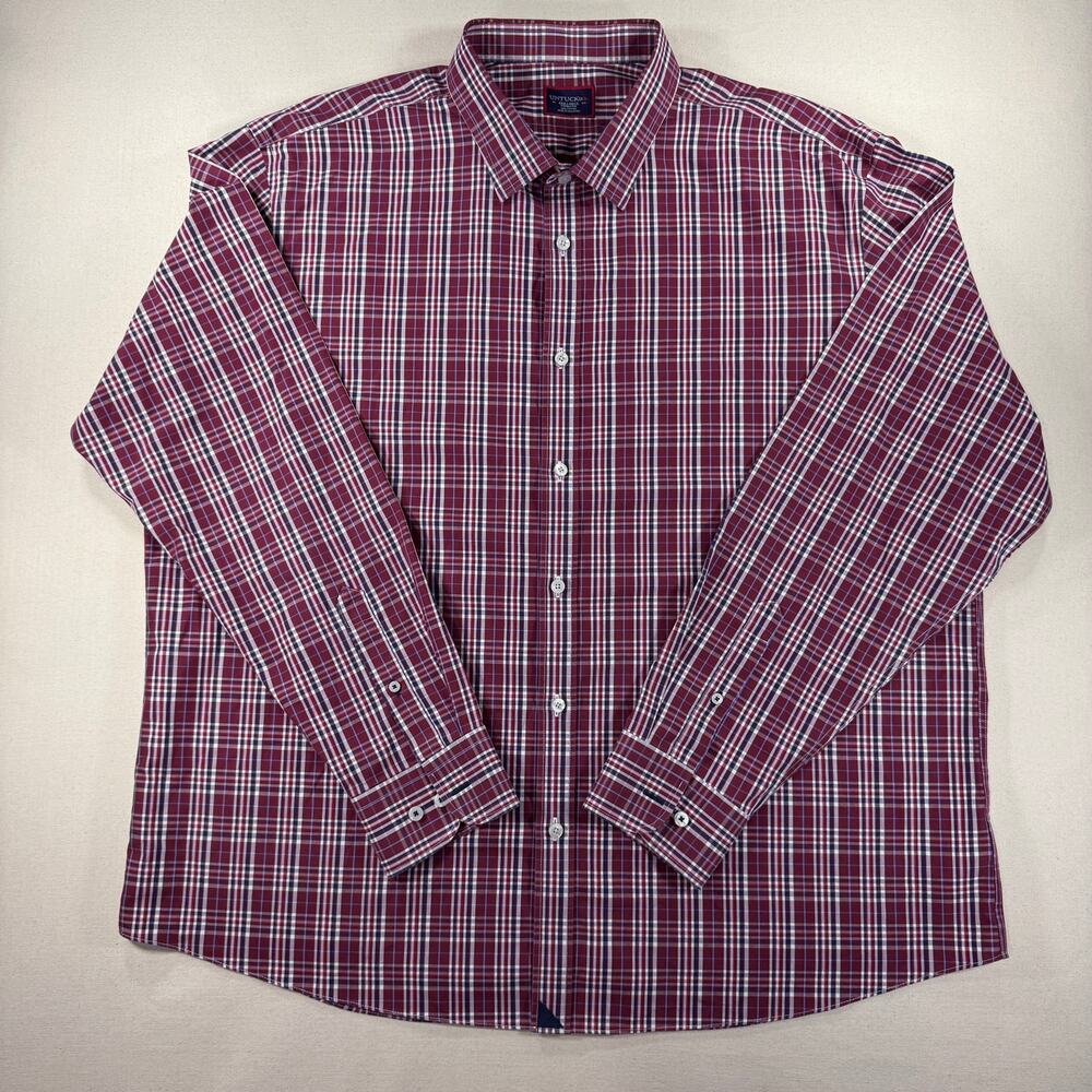 UNTUCKit Men XXXL Wrinkle Free Plaid Button Down Shirt Burgundy Long Sleeve